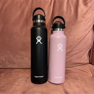 2x Hydro Flask, 21oz 24oz standard mouth, black and pink/purple